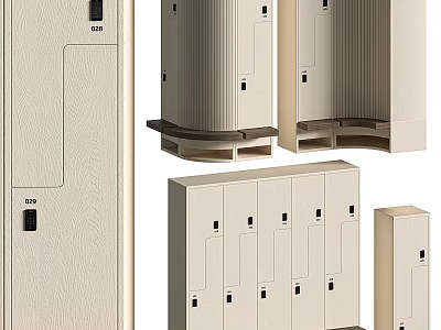 Different Types Of Storage Lockers With Numbered Doors And Various Sizes 3d model