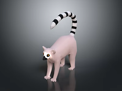 Pink Bodied Lemur With Black And White Striped Tail Standing On Dark Background 3d model