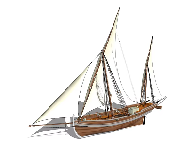 Traditional Wooden Sailing Ship With White Sails And Brown Hull 3d model