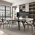 Modern Dining Table Set With Transparent Chairs Black Table And Wine Rack Near Large Windows