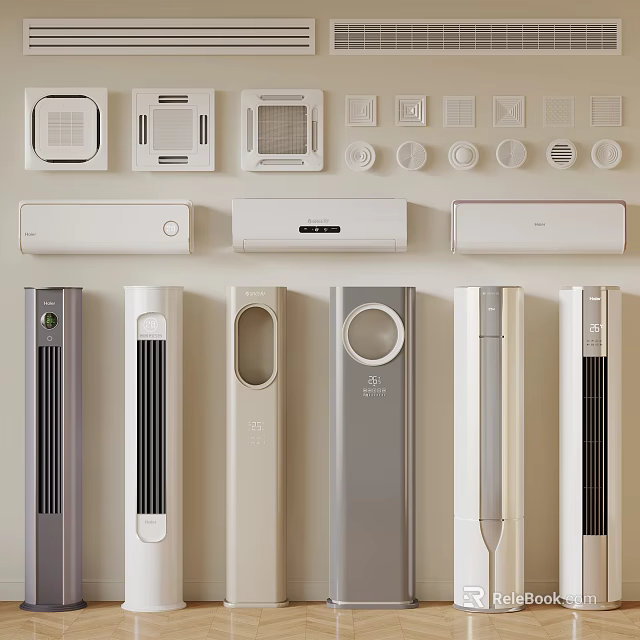 Stylish Modern Air Conditioner Fans With Wall Mounted And Standing Designs For Home 3d model 