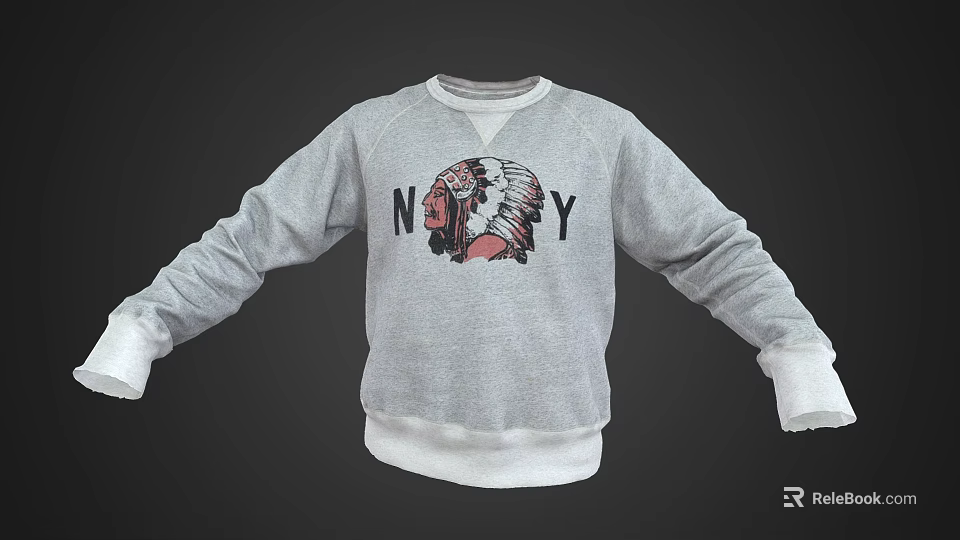 Gray Crew Neck Sweatshirt With Indian Head Graphic And Navy Text Design 3d model 