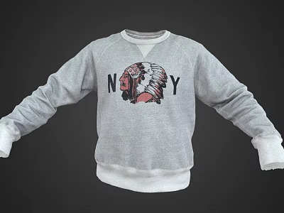 Gray Crew Neck Sweatshirt With Indian Head Graphic And Navy Text Design 3d model
