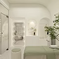 Modern Beauty Hair Salon Interior With White Reception Desk Soft Lighting And Decorative Plants