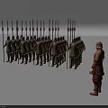 Many Soldiers Standing in Formation Holding Spears with Commander in Front 3d model