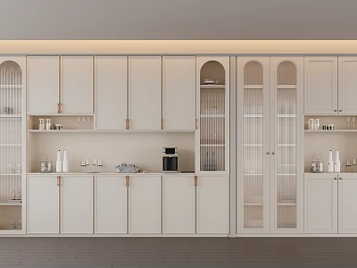 Modern White Sideboard Cabinet With Glass Door Wooden Handles And Coffee Machine In Home Interior 3d model