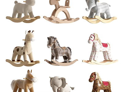 Wooden Rocking Animal Toys For Kids With Soft Plush And Cute Designs 3d model