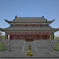 Traditional Chinese Multi Tiered Architecture With Ornate Eaves Gray Tiled Roof Red Pillars Stone Balustrades