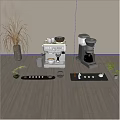 Commercial Coffee Machines And Blenders With Coffee Cups Decorative Items And Small Plants