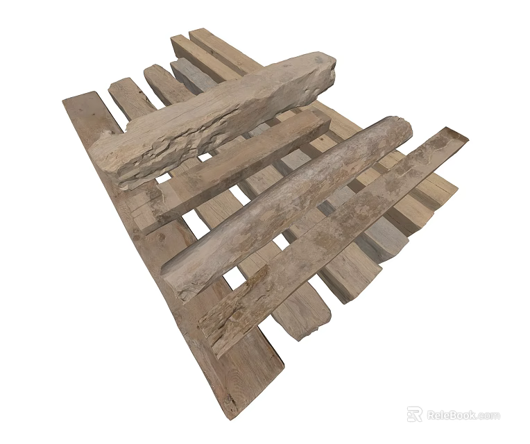 Natural Stone And Wood Stacked Structure With Rustic Texture For Home Decor 3d model