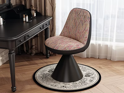 Black Dressing Table With Patterned Upholstered Chair Round Rug And Curtains Near Window 3d model