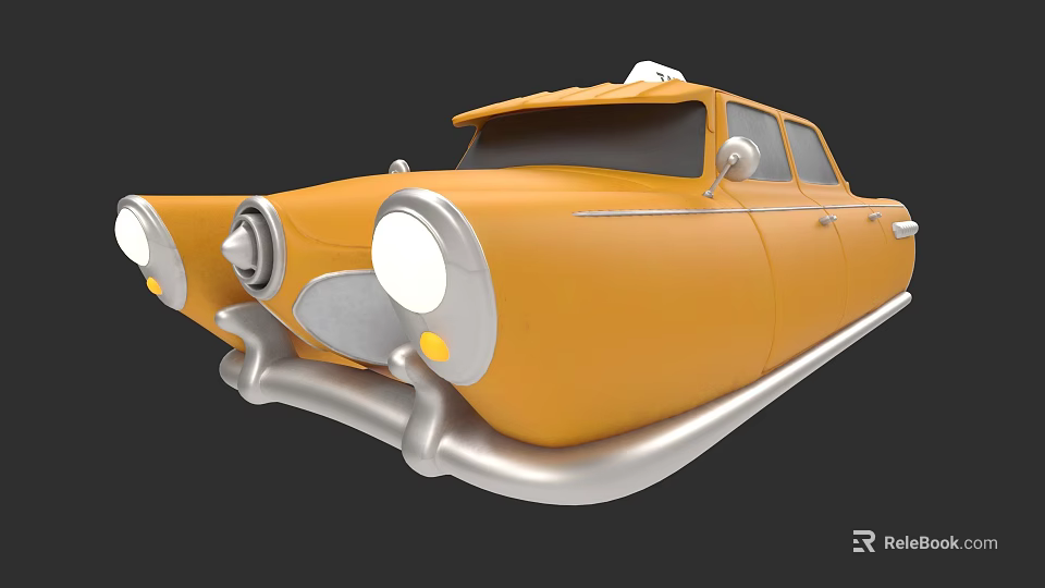 Yellow Cartoon Style Retro Car With Round Headlights And Smooth Body Design 3d model 
