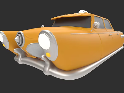 Yellow Cartoon Style Retro Car With Round Headlights And Smooth Body Design 3d model