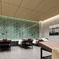 Modern SPA Sauna Interior Design With Massage Beds And Decorative Stone Walls