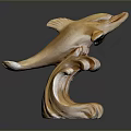 Wooden Dolphin Sculpture With Leaping Pose And Wave Shaped Base