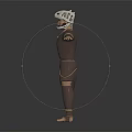3D Humanoid Character Model With White Headgear Brown Bodysuit Light Lines And Arms Outstretched
