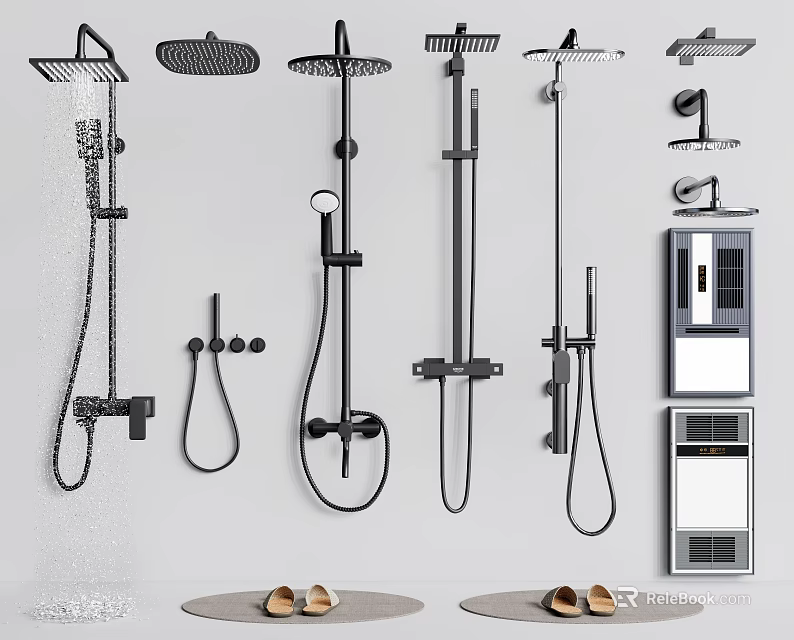 Modern Shower Systems with Rainfall Heads Handheld Sprayers and Wall Mounted Brackets 3d model