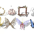 Butterfly Decorative Models With Colorful Metal Pink And Blue Wing Designs And Floral Frames