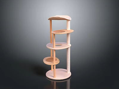 Multi Level Wooden Cat Tree With Platforms For Pet Home Living 3d model