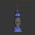 Vintage Blue And Pink Lantern With Metal Frame And Glass Shade