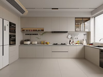 Modern Kitchen Interior With Light Cabinets Countertop Appliances And Natural Light 3d model