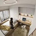 Tatami Bedroom Interior Design With Window Blinds Notebook Pen Basketball And Lamp
