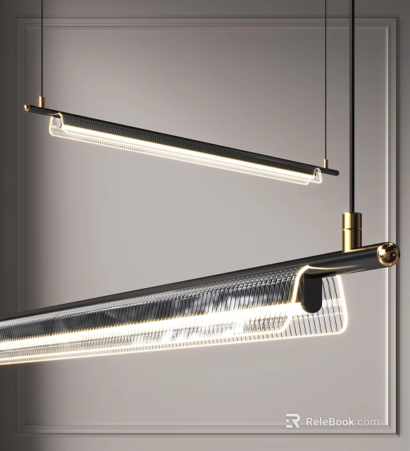 Modern Linear LED Pendant Light With Metal Frame And Bright Illumination For Interior 3d model 