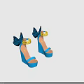 Stylish Blue Platform High Heels With Butterfly Wing Details And Gold Chain Accents