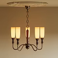 Classic Four Light Chandelier With Cream Lampshades Bronze Metal Frame And Decorative Ceiling Plate