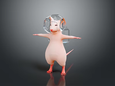 3D Rendered Mouse in Standing Pose With Transparent Helmet and Shoulder Straps 3d model