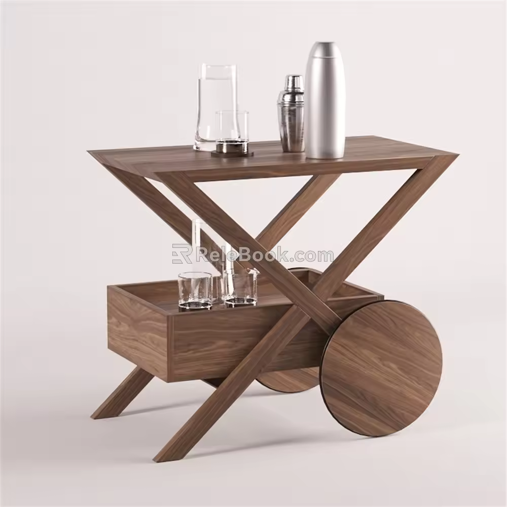 Modern Middle Ancient Solid Wood Side Trolley 3d model