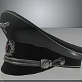 Green Military Hat With Silver Cord Trim And Eagle Badge Red Dot Center Design