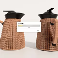 Brown Woven Texture Thermos Pots With Black Lids And Handles For Daily Use