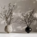 Minimalist Ceramic Vases With Twigs On White Surface And Soft Shadows 3d model