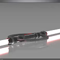 Red Lightsaber Weapon With Silver Circular Hilt Guard On Black Background 3d model