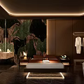 Modern Luxury SPA Sauna Interior With Marble Wall Massage Bed Bathrobes Bathtub And Lighting Ambiance