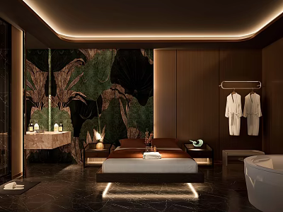 Modern Luxury SPA Sauna Interior With Marble Wall Massage Bed Bathrobes Bathtub And Lighting Ambiance 3d model
