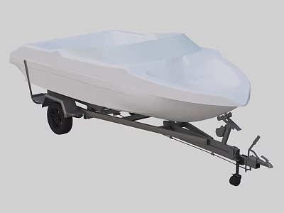 Functional Vehicle Designed For White Boat Transport With Trailer And Wheels 3d model