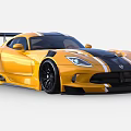 Yellow Two Door Sports Car With Black Stripes Rear Spoiler And Large Wheels