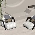 Stylish Striped Accent Chair With Cushions In White Room Wooden Floor And Green Plant