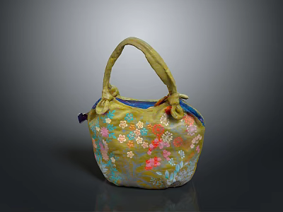 Stylish Green Floral Pattern Handbag With Decorative Handle And Unique Design 3d model