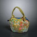 Stylish Green Floral Pattern Handbag With Decorative Handle And Unique Design 3d model