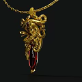Luxury Gold Pendant Necklace With Intricate Dragon Design And Red Gemstone Jewelry