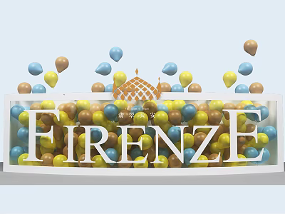 Inflatable Firenze Festive Display With Colorful Balloons And Golden Architectural Decoration 3d model