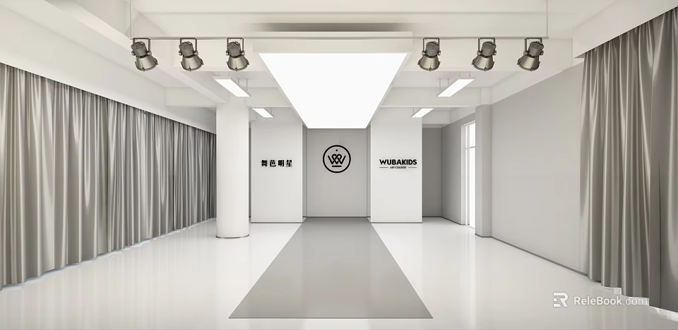 Bright Modern Fitness Studio Interior With Spacious Area And Lighting 3d model 