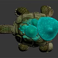 Fantasy Turtle Game And Movie Character With Teal Mushrooms And Moss On Shell