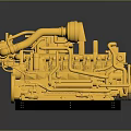 Golden Industrial Engine Model With Detailed Mechanical Components And Shiny Metallic Structure 3d model