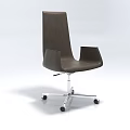 Modern Brown Leather Office Chair With Sleek Armrest And Metal Rolling Base
