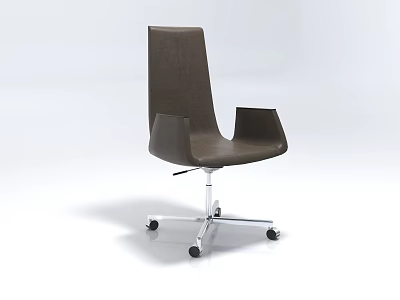 Modern Brown Leather Office Chair With Sleek Armrest And Metal Rolling Base 3d model