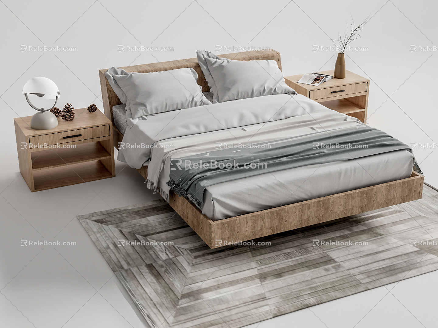 Nordic Double Bed Log Double Bed 3d model